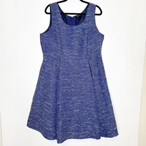 Eshakti Tweed Fit & Flare Dress Sleeveless Women's Blue Size 16 W